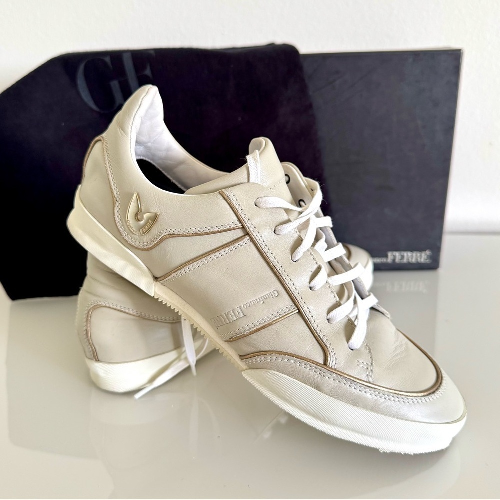 Gianfranco Ferre Cream Leather Sneakers, women, Size 38